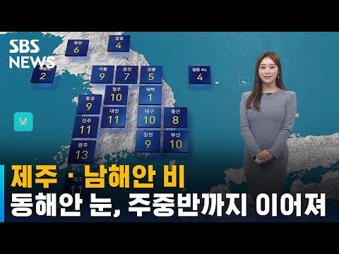 [날씨] 제주 · 남해안 비…동해안 눈, 주중반까지 이어져 / SBS