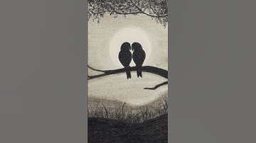 Couple Birds on a Tree Branch #art #charcoal #pencil #drawing #shading #sketch #painting #sunset