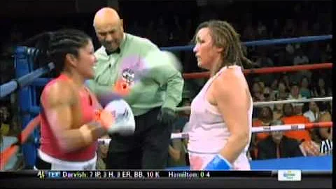 Woman boxer goes crazy, eats punches with hands down
