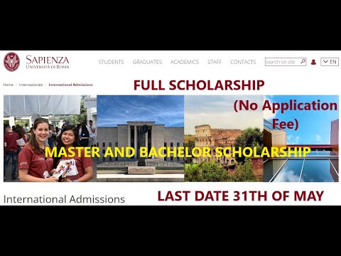 Sapienza University of Rome Italy Scholarship Bachelor and Master Application Process.