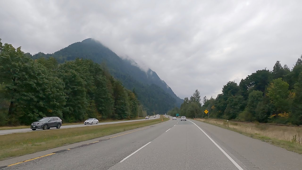 Near Hope BC Canada. Driving on 1 Highway via Vancouver BC Canada