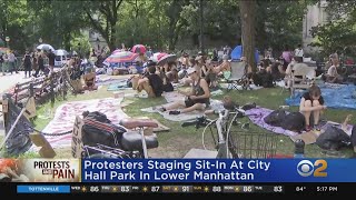 Protesters Staging Sit-In At City Hall Park In Lower Manhattan