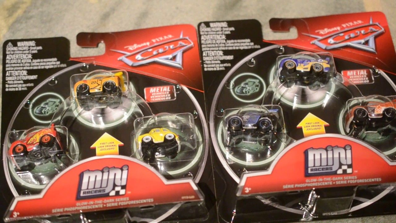 Cars Mini Racers Glow In The Dark Series 3 Packs unboxing and review ...