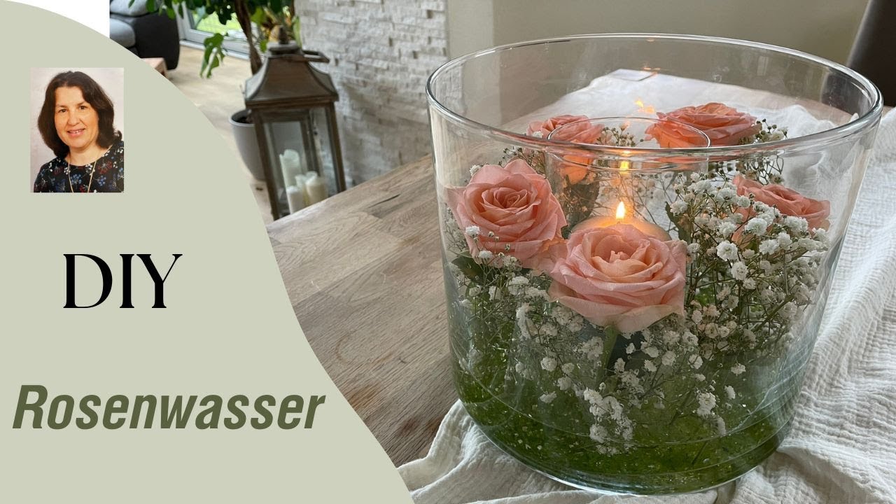 DIY: Tischdeko Glas in Glas mit Schleierkraut, Rosen und Kerze