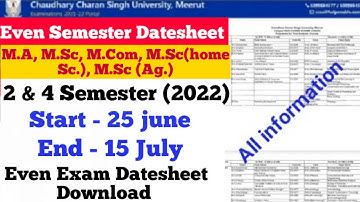 CCS University Date Sheet Released | PG Even Semester Exam Datesheet Download | Exam Datesheet 2022