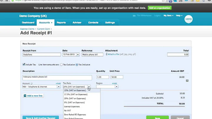 Entering expense claims using Xero Online Accounting Software