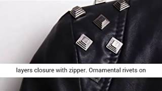 chouyatou Women's Fashion Studded Perfectly Shaping Faux Leather Biker Jacket (Small, Black)