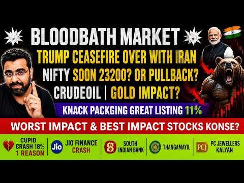 Thumbnail for Bloodbath Trump-Iran Ceasefire Over? Nifty Crash Crude Oil, Gold, Jio Fin & South Indian Bank News