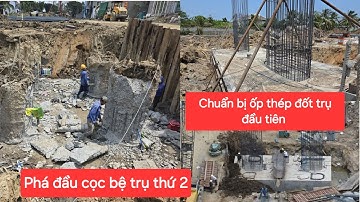 Cầu Rạch Miễu 2 bờ Tiền Giang: Đập đầu cọc trụ dẫn thứ hai, thi công đốt thân trụ đầu tiên
