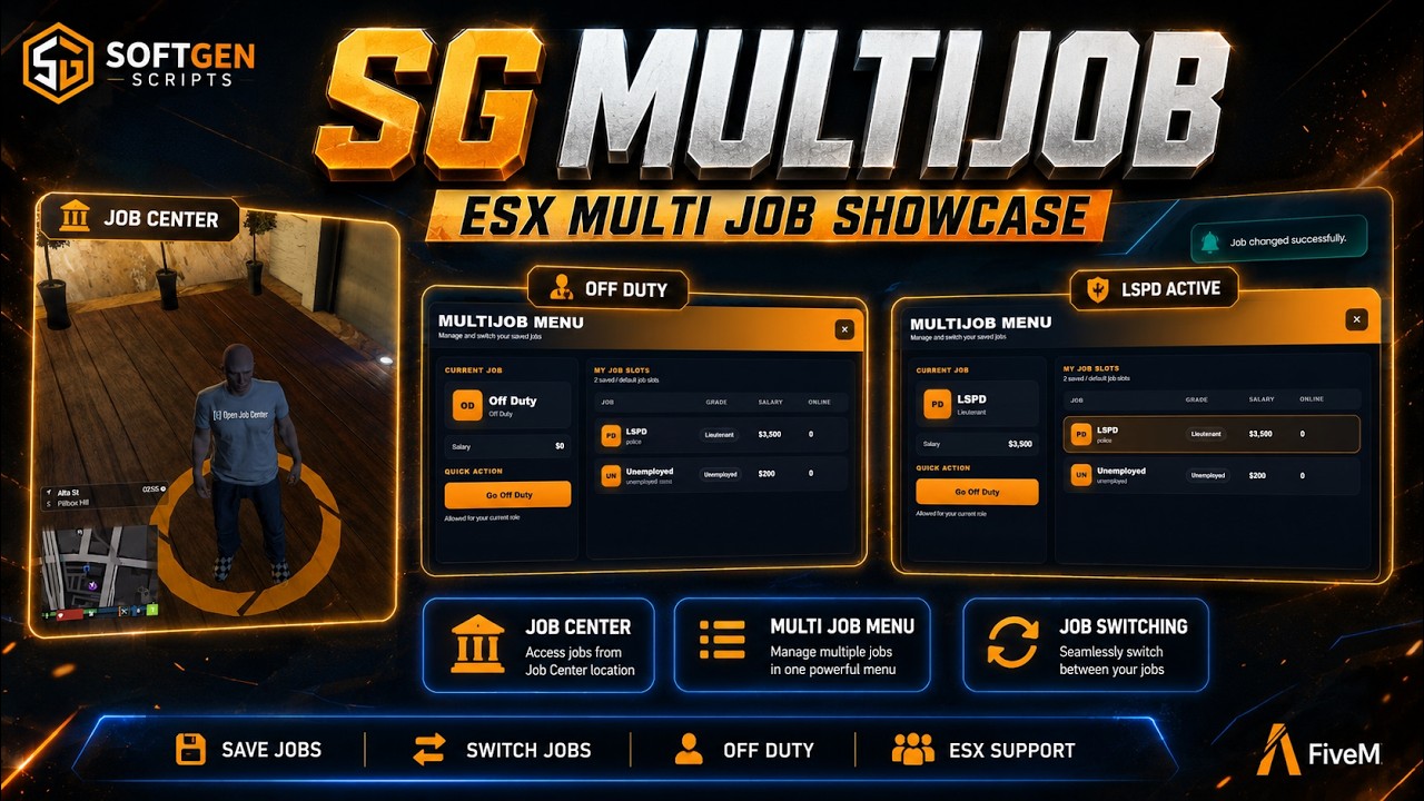 SG MultiJob | FiveM ESX Multi Job Script Showcase | Job Switch, Off ...