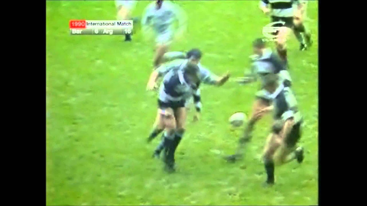 Barbarians running rugby try finished by Ieuan Evans
