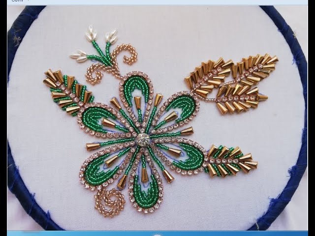 Hand Embroidery Beaded Flower Design (beads work embroidery