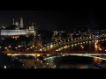 Night view of the Moscow River, Kremlin, and the Great Stone Bridge. Moscow, Russia