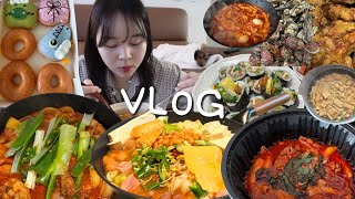 VLOG | 먹방 브이로그 | 축구는 8강, 내 식욕은 결승전 (국물두루치기,  집밥 요리, 닭볶음탕, 부대찌개, 크리스피도넛,즉석떡볶이 ,집밥, 김밥, 치킨,석화찜, 로제마라엽떡