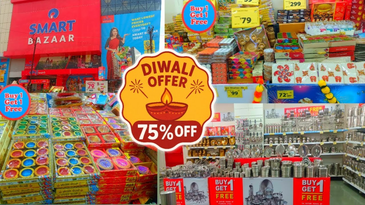 🪔🎆 Reliance Smart Bazaar Diwali offer's full tour Flat 75%off| Big Discounts on kitchen items,👗,👡