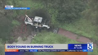 Body found inside burned truck in Brea, investigation under way