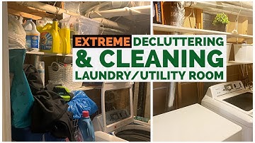 EXTREME LAUNDRY ROOM DECLUTTERING & CLEANING/Unfinished basement utility, storage, laundry cleaning