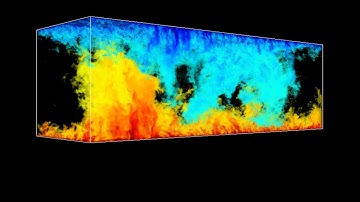 DNS of an air-filled Rayleigh-Bénard configuration at Ra=1e10