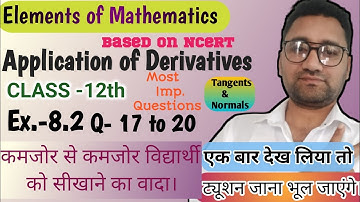 Application of derivatives class 12 | Tangents and Normals | Elements math ch 8 | Ex 8.2 Q 17 to 20