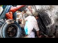 Amazing skill of repairing a hard impact sidewall truck tire