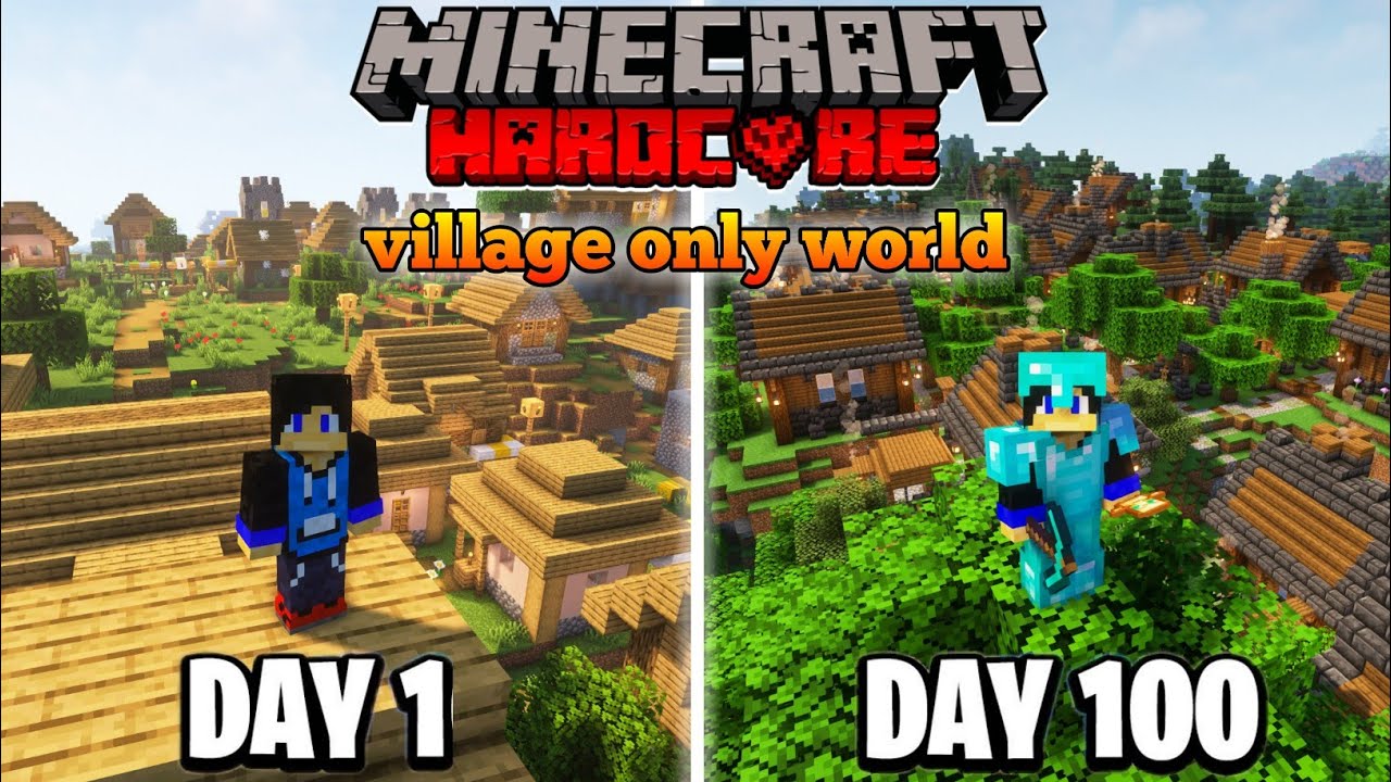 I Survived 100 Days in Village Only World in Hardcore Minecraft - YouTube