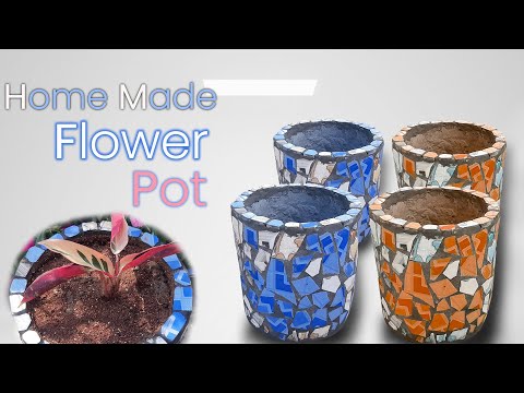 How To Make Flower Pot With Broken Tiles. বাড়িতেই ফুল/ফলের টব বানান খুব সহজে।