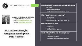 U.S. Income Taxes for Foreign Nationals - How Does it Work (Golding &amp; Golding, Board-Certified)