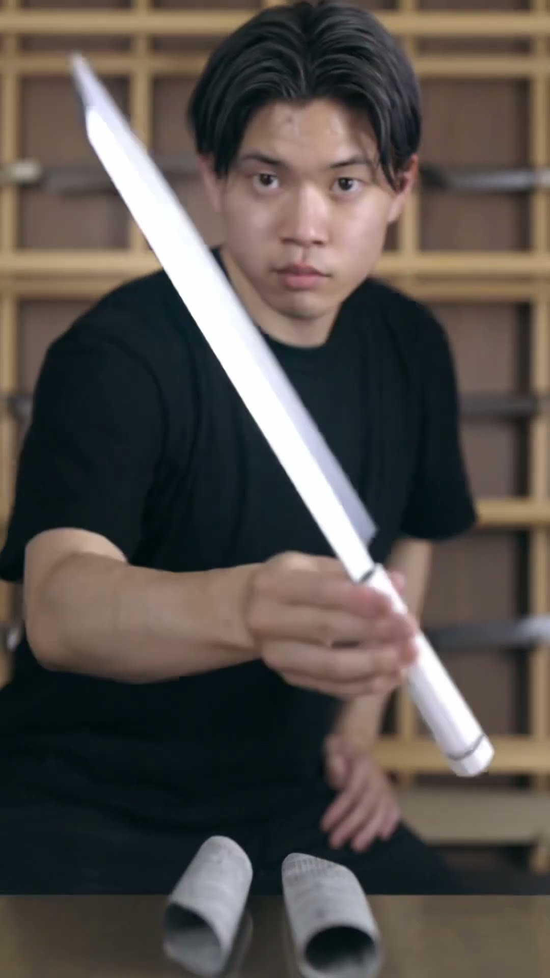 刀型刺身包丁 銀3本焼 尺1寸 表鏡面 炎作り鍛造