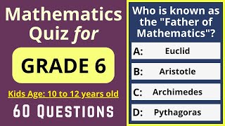 Mathematics Quiz for Grade 6 | 60 Basic MCQs for Ages 10–12 | Maths Olympiad Exam | Math Quiz Bee