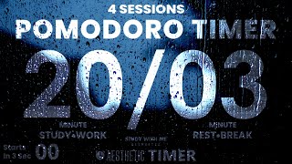 20/3 Pomodoro Rain Sounds Study Timer, 20 Minute Study, 3 Minute Breaks, Pomodoro Technique 20 3