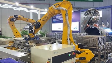SUMPOT Robotic Pouch Loading Unloading line for retort sterilization.