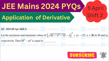 Let the maximum and  minimum values of (√ 8x-x²  -12-  4)² + (x -7)² , be M & m, then M² -m² equals