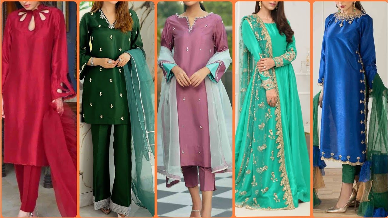silk dress design 2021 for girls | organza dupatta with plain suit silk |  pakistani dresses ideas - YouTube