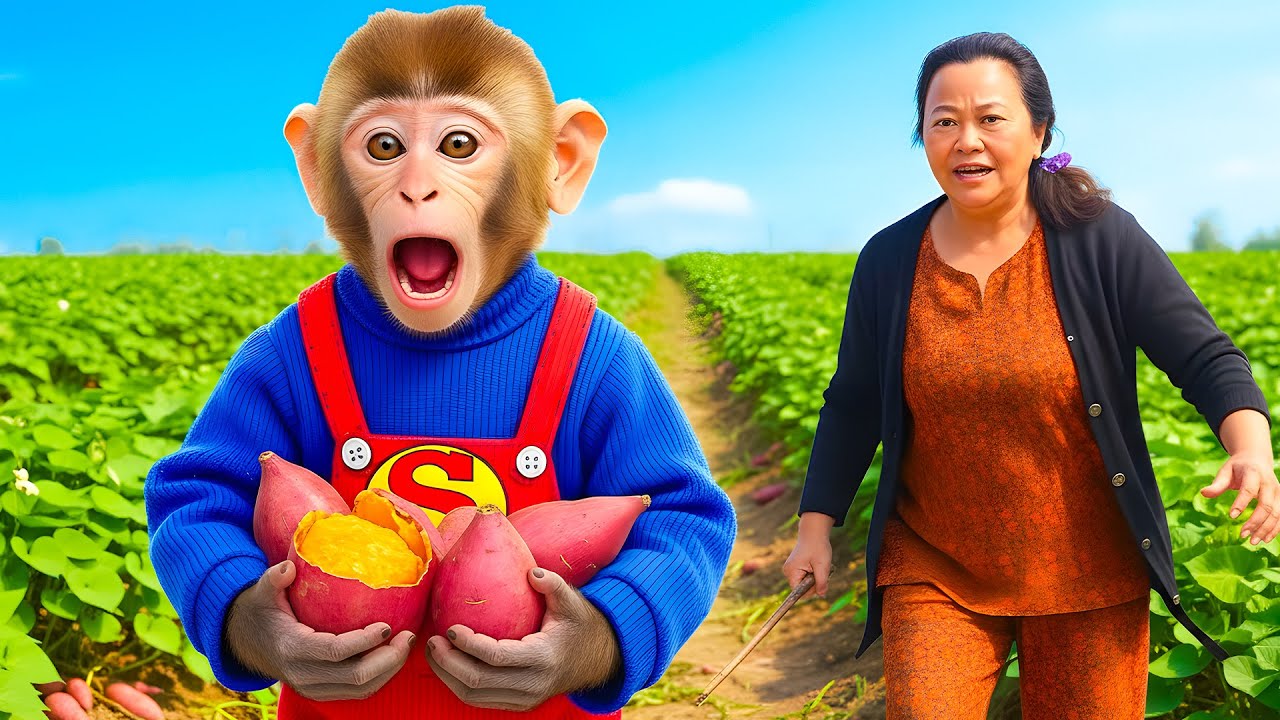 Monkey Mochi Steals The Giant Sweet Potato Garden and Escapes from Grandma