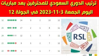 جدول ترتيب الدوري السعودي للمحترفين بعد مباريات اليوم الجمعة 3-11-2023 في الجولة 12