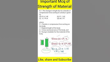 Important Objectives of SOM 💯🔥✔ RS khurmi Mcqs for Mechanical engineering 💯🔥 #shorts #som #rskhurmi