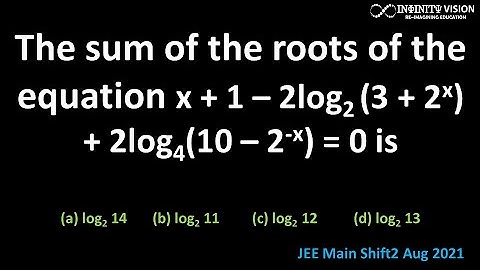 Quadratic Equation; he sum of the roots of the equation x + 1 – 2log2 (3 + 2x) + 2log4(10 – 2-x) = 0