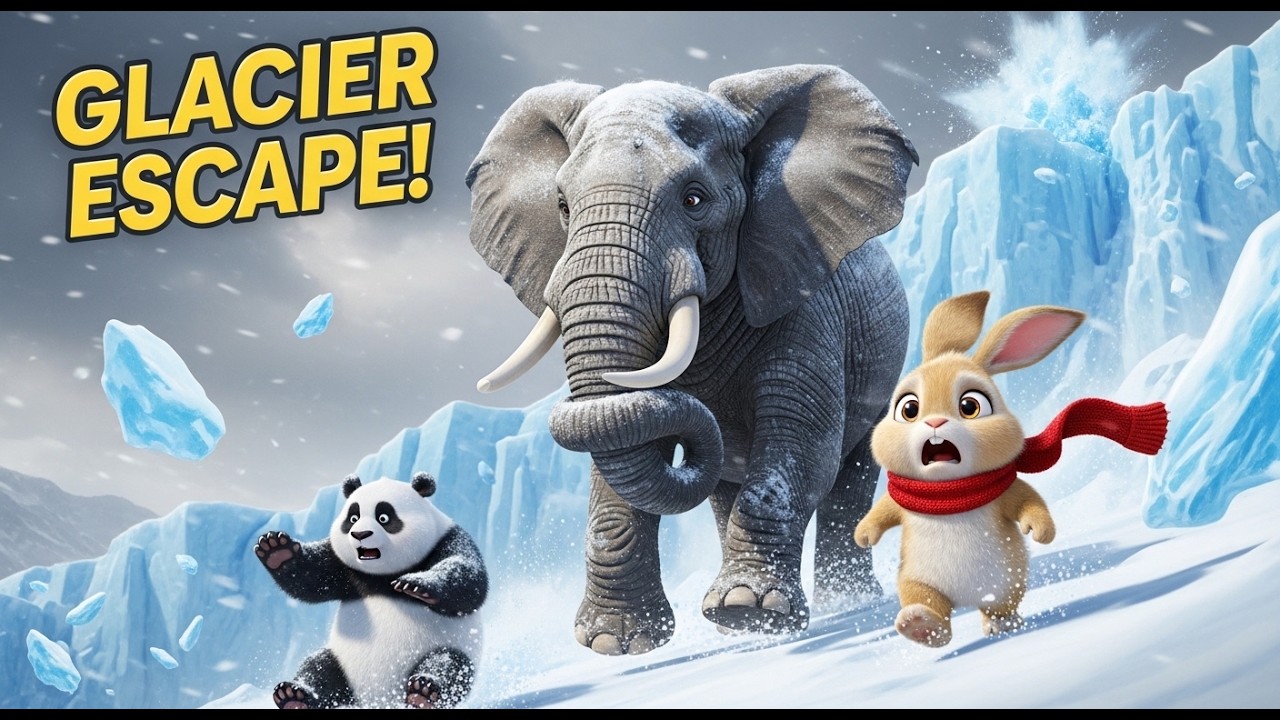 Glacier Escape! Friends vs The Snowstorm ❄️ elephant rabbit panda story