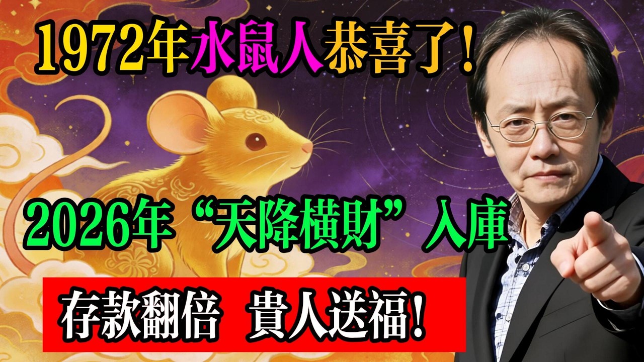 1972年水鼠人恭喜了！2026年“天降橫財”入庫，存款翻倍，貴人送福！#倪海厦 #屬鼠運勢 #生肖鼠 #2026運勢 #丙午年 #命理分析 #傳統文化 #風水命理