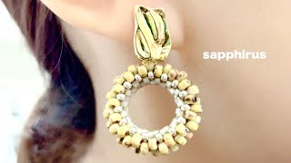 【ビーズステッチ】リース型ピアスの作り方＊How to make Wreath Earrings/MIYUKI seed beads/ピカソコーティングビーズ/サークルピアス/ラウンドピアス