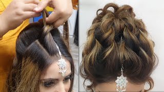 Very Beautiful Messy High Bun Hairstyle For Wedding Gown || Lashes Beauty Parlour