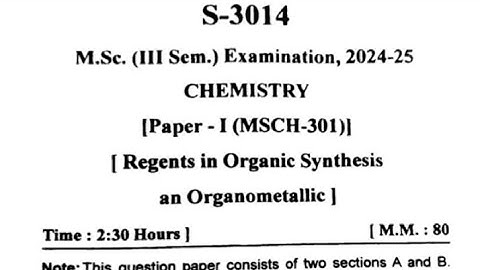 MSC CHEMISTRY 3rd Sem || PYQ 2024 *Paper-I* REGENTS || Sri Dev Suman University #Sdsuv #msc #pyq