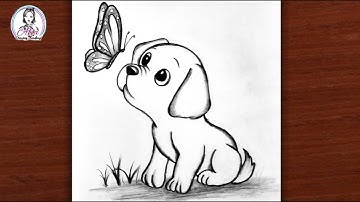 How to Draw Dog 🐕 Step by Step | Easy Pencil Drawing | Dog with Butterfly Drawing for Beginners