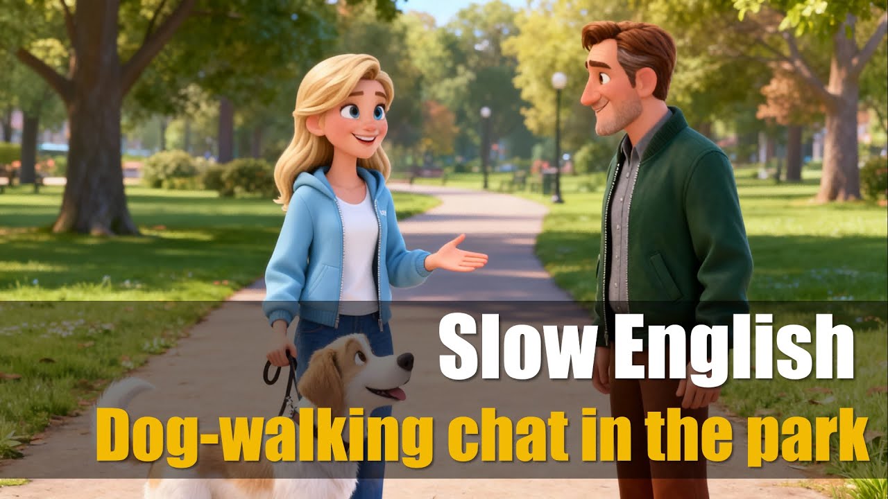 Dog-walking chat in the park | Easy English Conversation Practice | Slow Speaking for Beginners