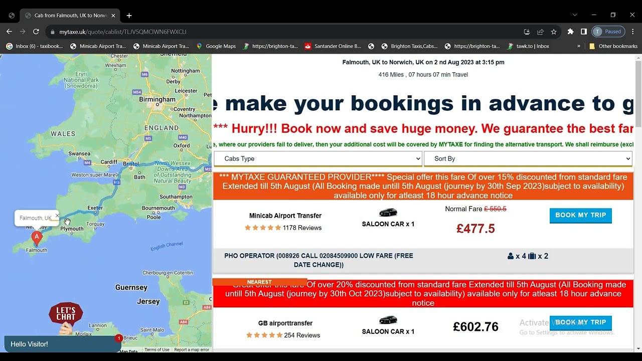 Reasonable Price Taxi Booking Services From Falmouth, UK To Norwich, UK