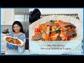 Easy one pan crispy skin salmon and vegetables recipe  with chef yasmin