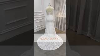 Elegant Long Sleeve Soft Lace Wedding Dress Mermaid Pattern scop neck #weddingdress #lace screenshot 5