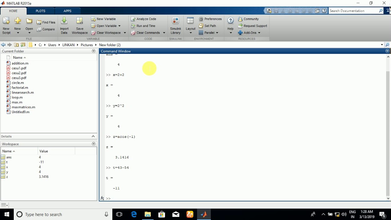 Addition,Subtraction,Multiplication,Division and Exponential in MATLAB ...