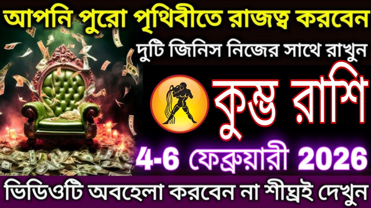 কুম্ভ রাশি ৪–৬ ফেব্রুয়ারি ২০২৬ | পুরো পৃথিবীতে রাজত্বের যোগ, দুই জিনিস সাথে রাখুন! #kumbh 