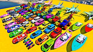 GTA V SPIDERMAN| Stunt Car Racing Challenge By Heroes and Friends With Amazing Car Planes and Boats